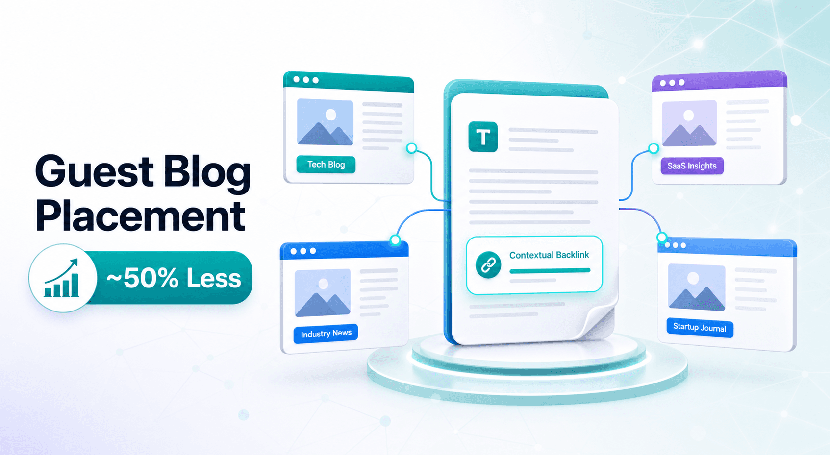Illustration of guest blog placement with contextual backlinks and about 50 percent lower pricing